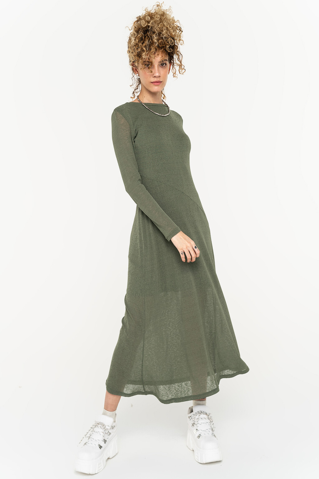 длинное полупрозрачное платье с вшитой подкладкой - цвет зеленый - 2