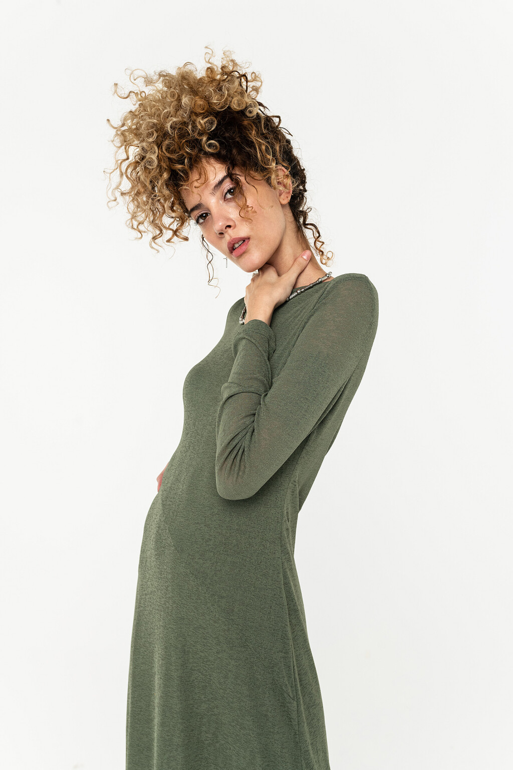 длинное полупрозрачное платье с вшитой подкладкой - цвет зеленый - 3