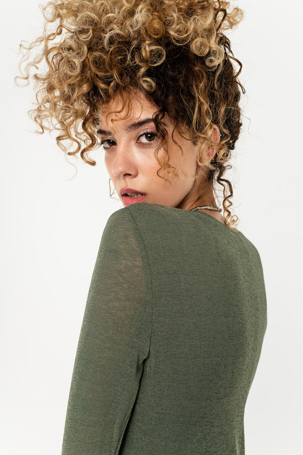 длинное полупрозрачное платье с вшитой подкладкой - цвет зеленый - 4