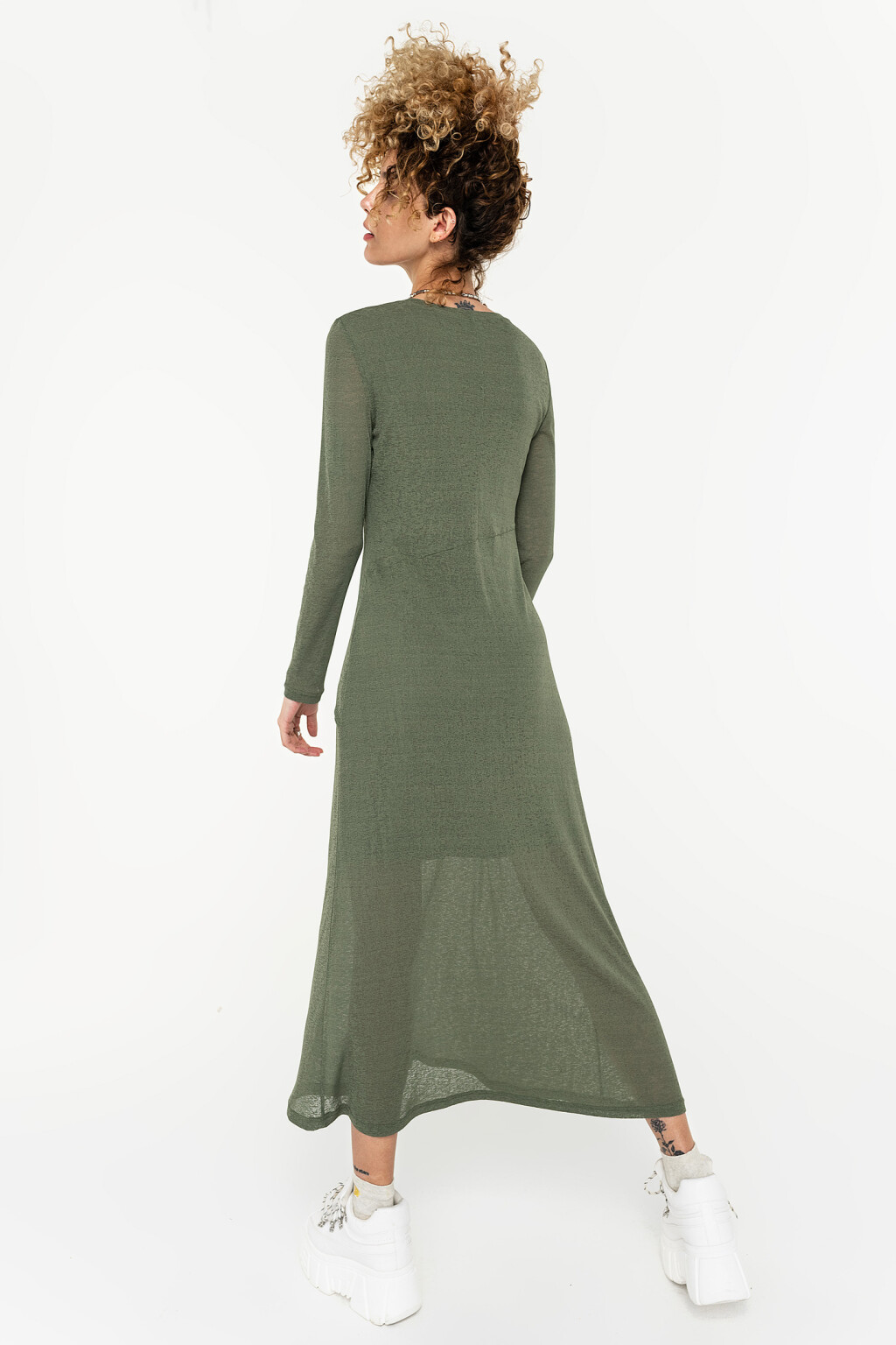 длинное полупрозрачное платье с вшитой подкладкой - цвет зеленый - 5