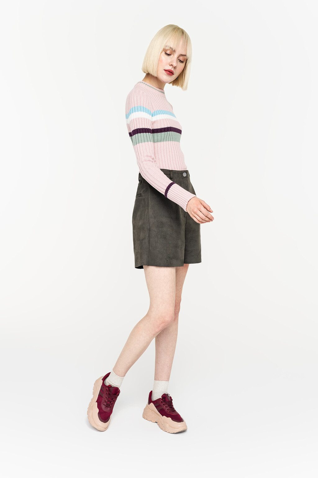 шорты из экозамши с необработанным краем - цвет зеленый - 3