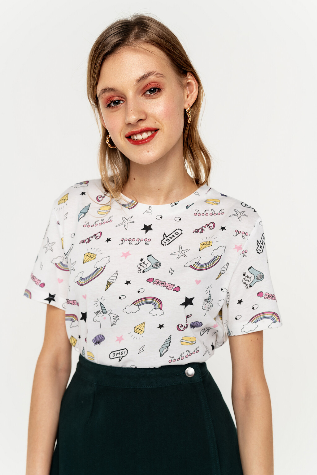 футболка укороченная с принтом - цвет белый - 2