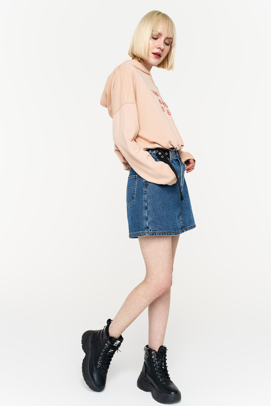 юбка-шорты джинсовые с ремнем - цвет голубой - 3