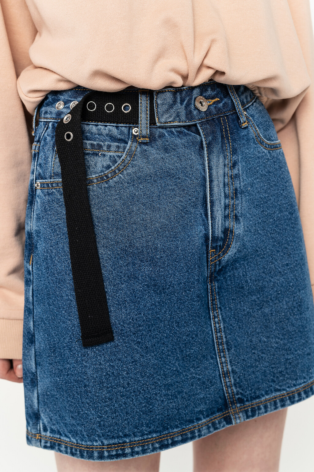 юбка-шорты джинсовые с ремнем - цвет голубой - 6