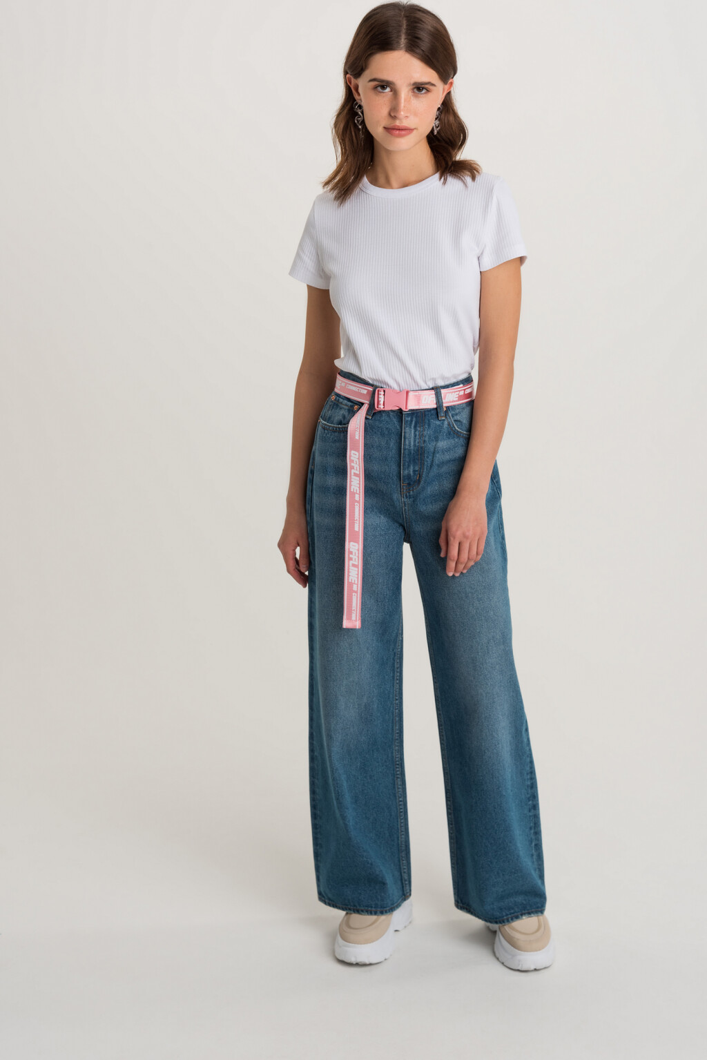 футболка хлопковая прямая в рубчик - цвет белый - 3