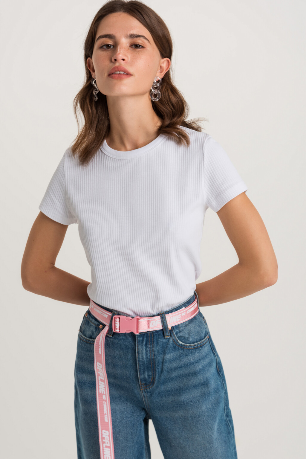 футболка хлопковая прямая в рубчик - цвет белый - 4