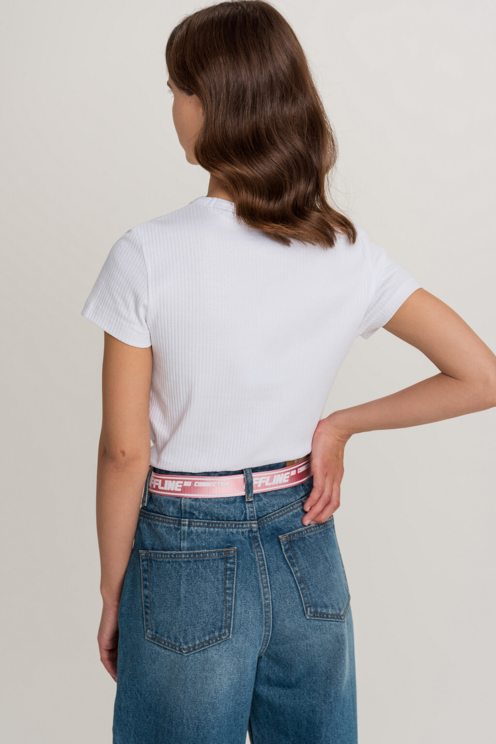 футболка хлопковая прямая в рубчик - цвет белый - 5