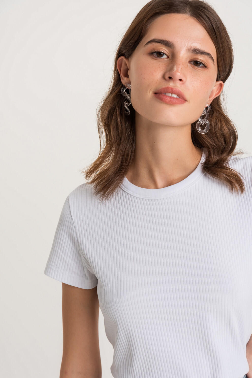 футболка хлопковая прямая в рубчик - цвет белый - 6