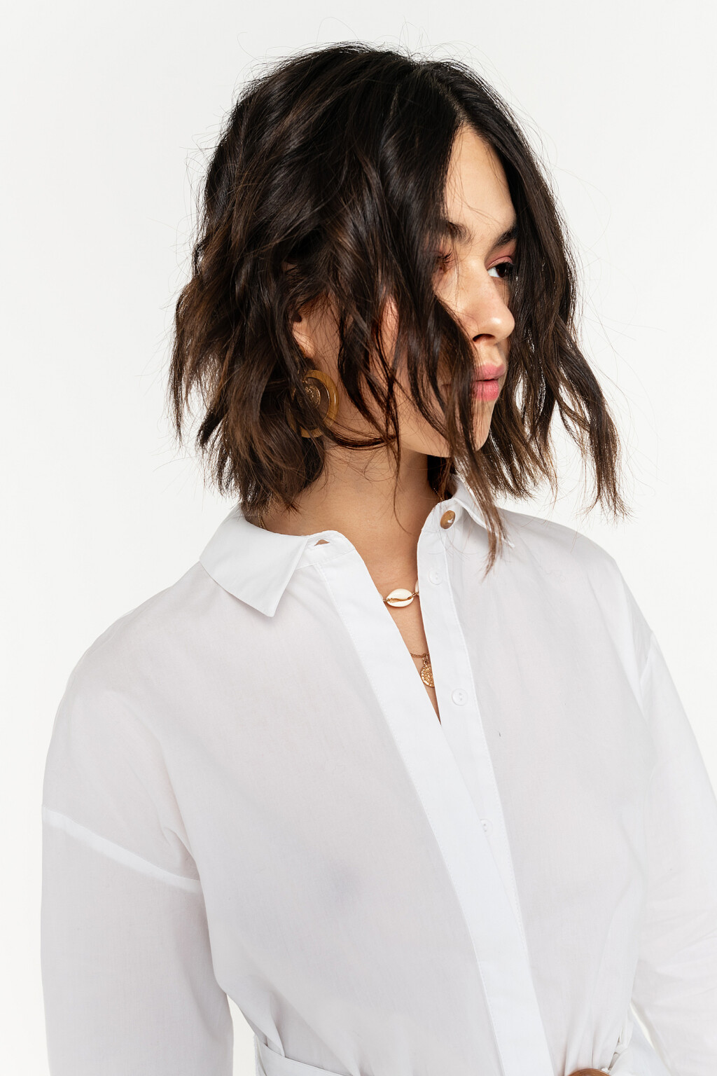 рубашка хлопковая в деловом стиле с поясом - цвет белый - 4