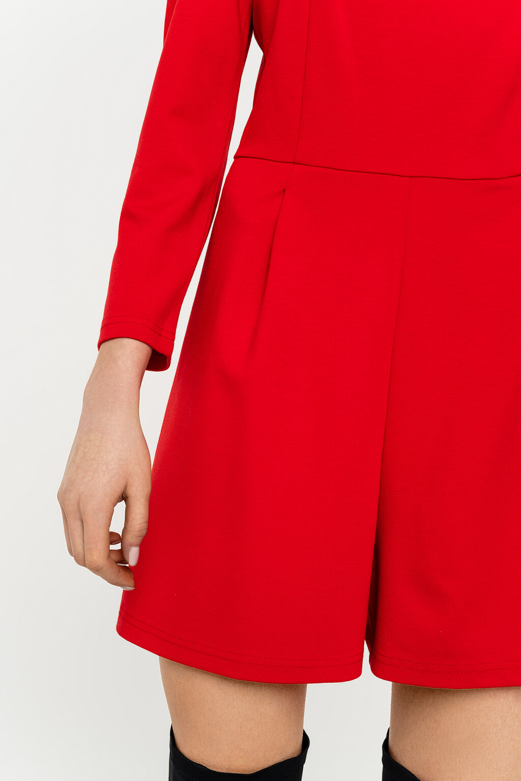комбинезон короткий с квадратным вырезом и рукавами 3/4 - цвет красный - 4