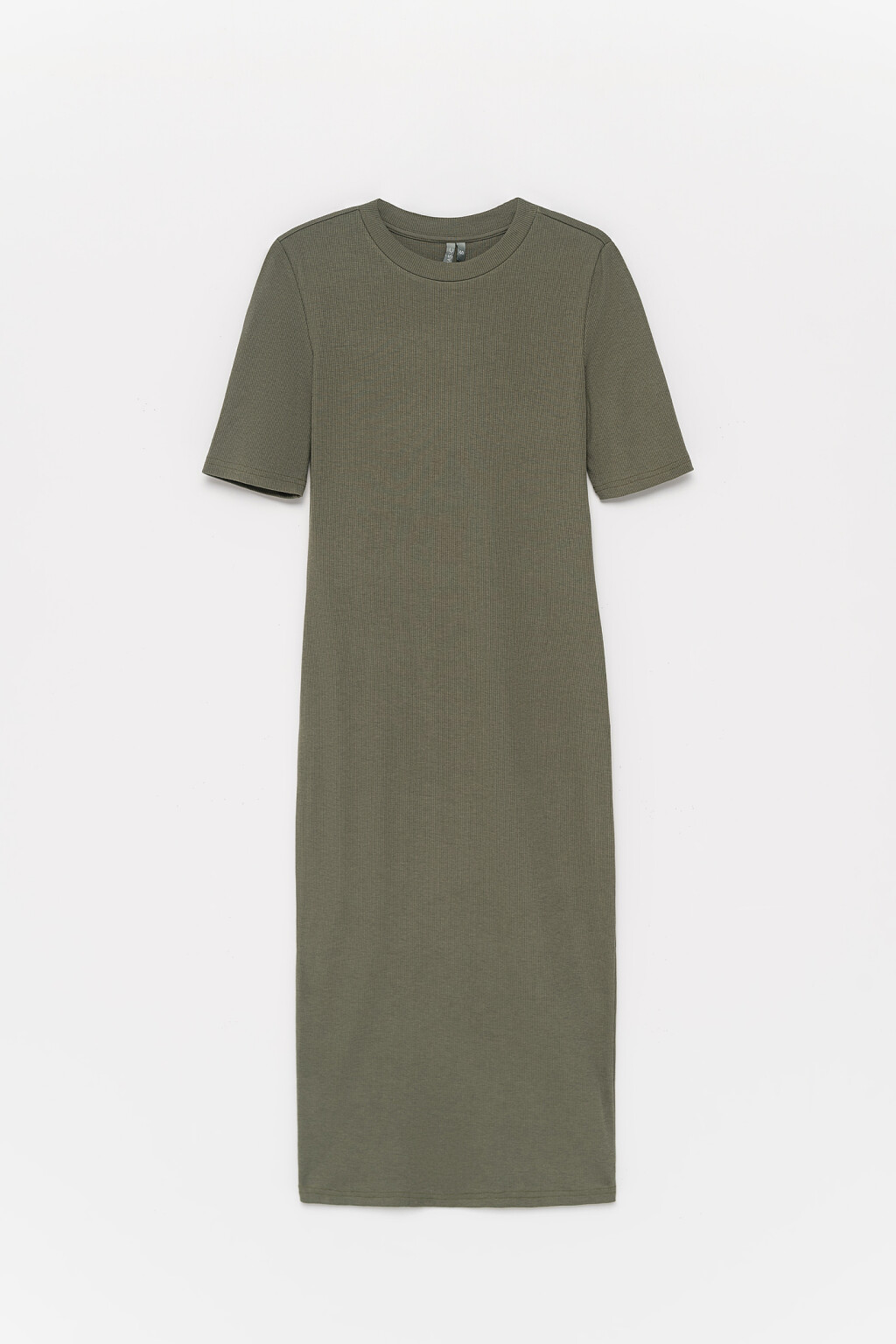 платье-футболка базовое трикотажное в мелкий рубчик - цвет зеленый - 1