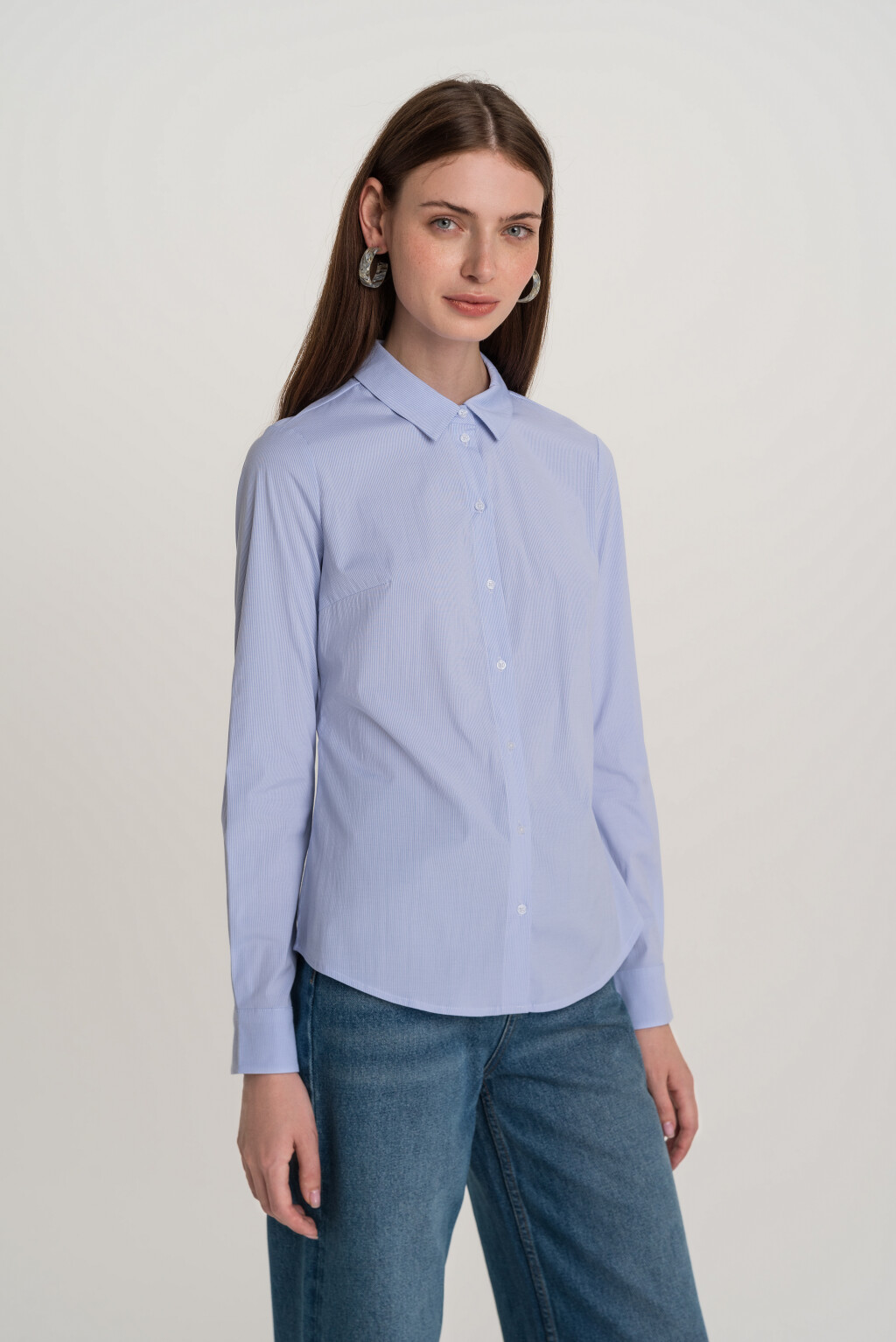 рубашка свободного кроя на пуговицах - цвет голубой - 2
