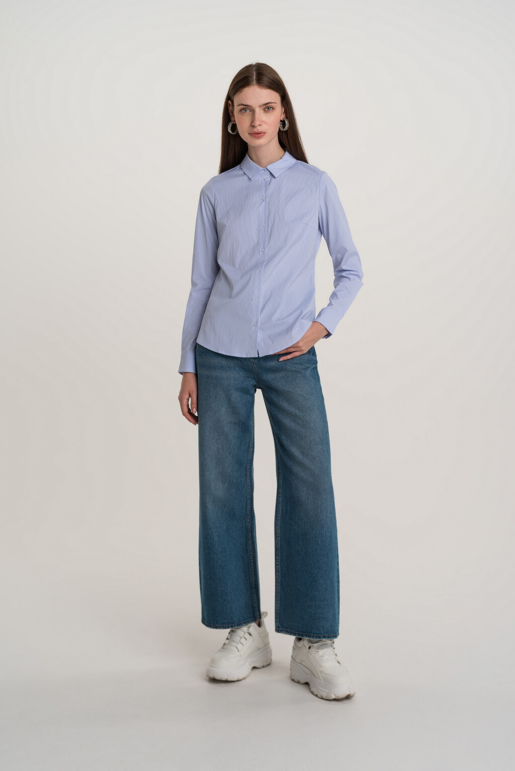 рубашка свободного кроя на пуговицах - цвет голубой - 3