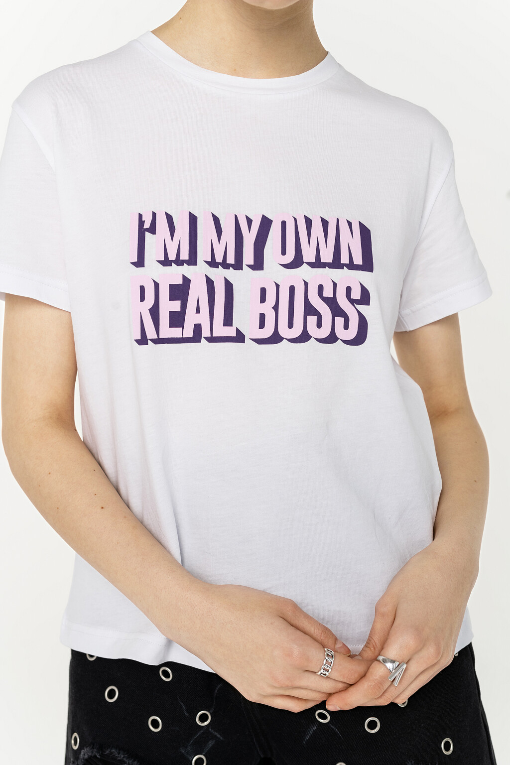 футболка хлопковая с принтом-надписью - цвет белый - 2