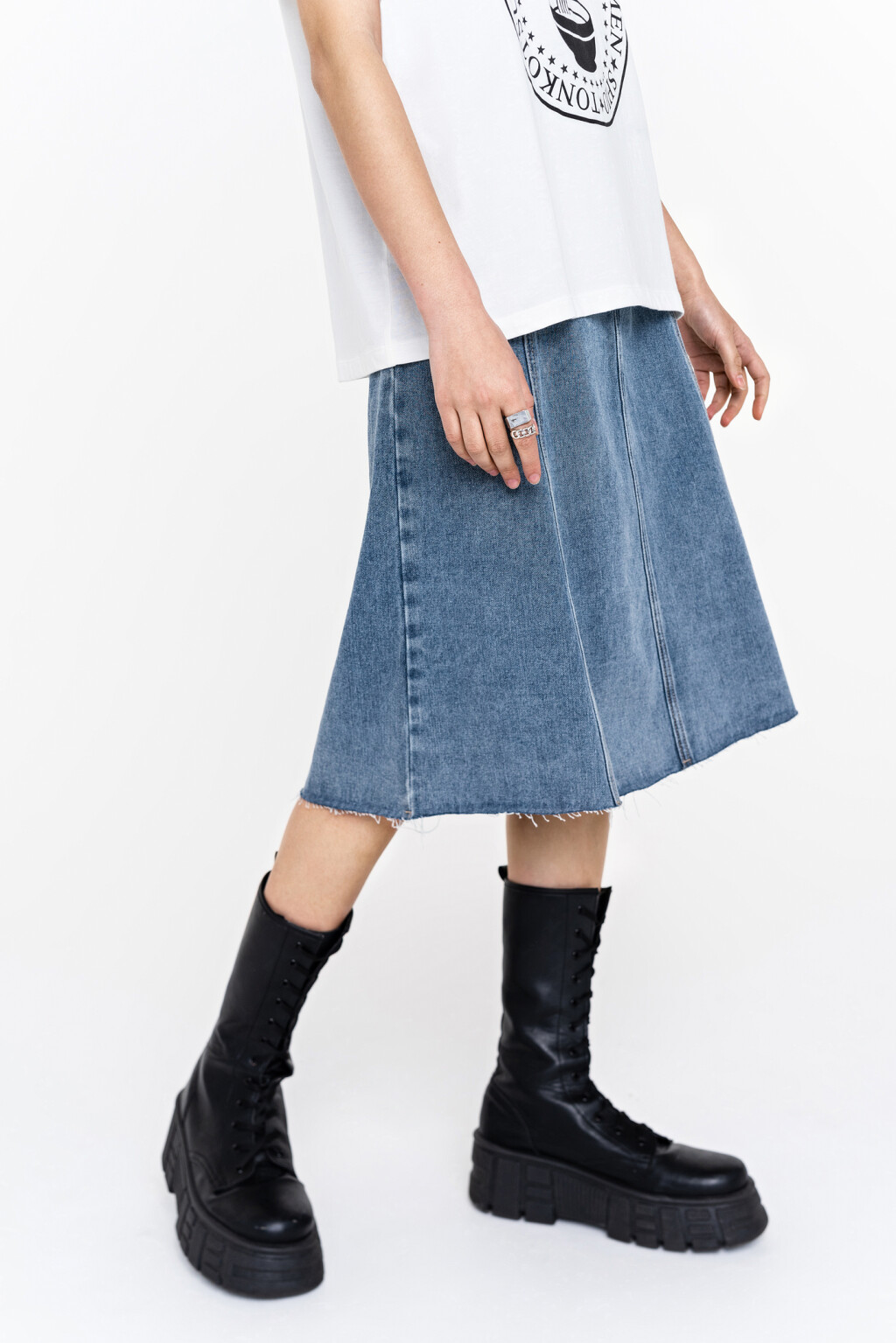 юбка миди джинсовая с необработанным краем - цвет голубой - 3