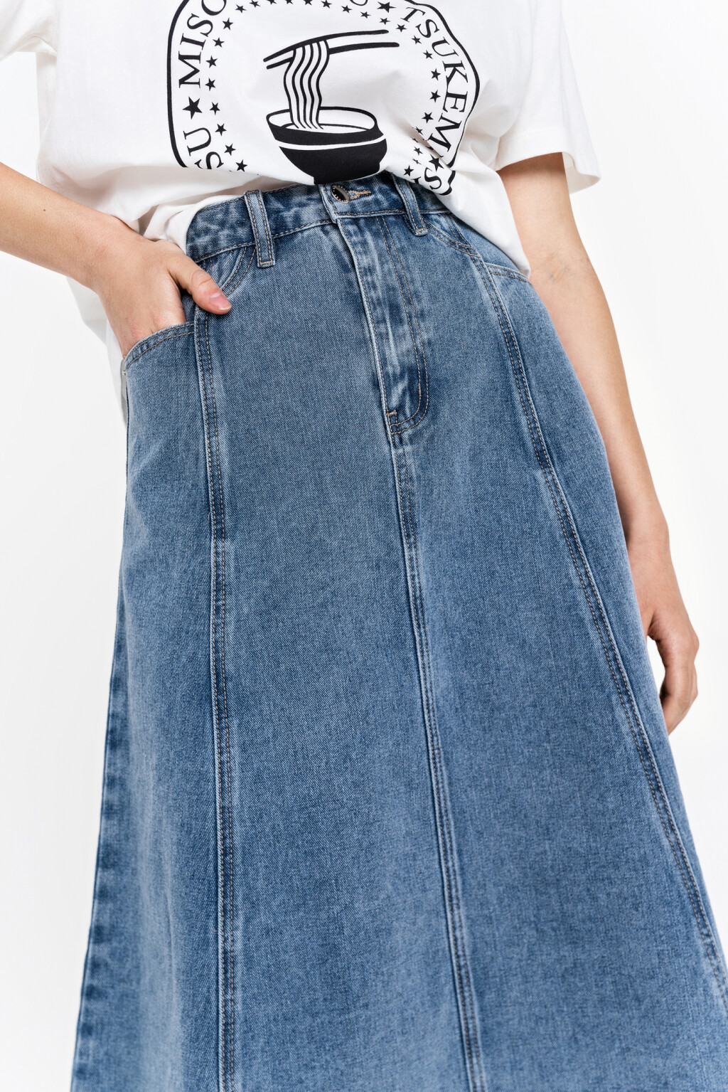 юбка миди джинсовая с необработанным краем - цвет голубой - 5