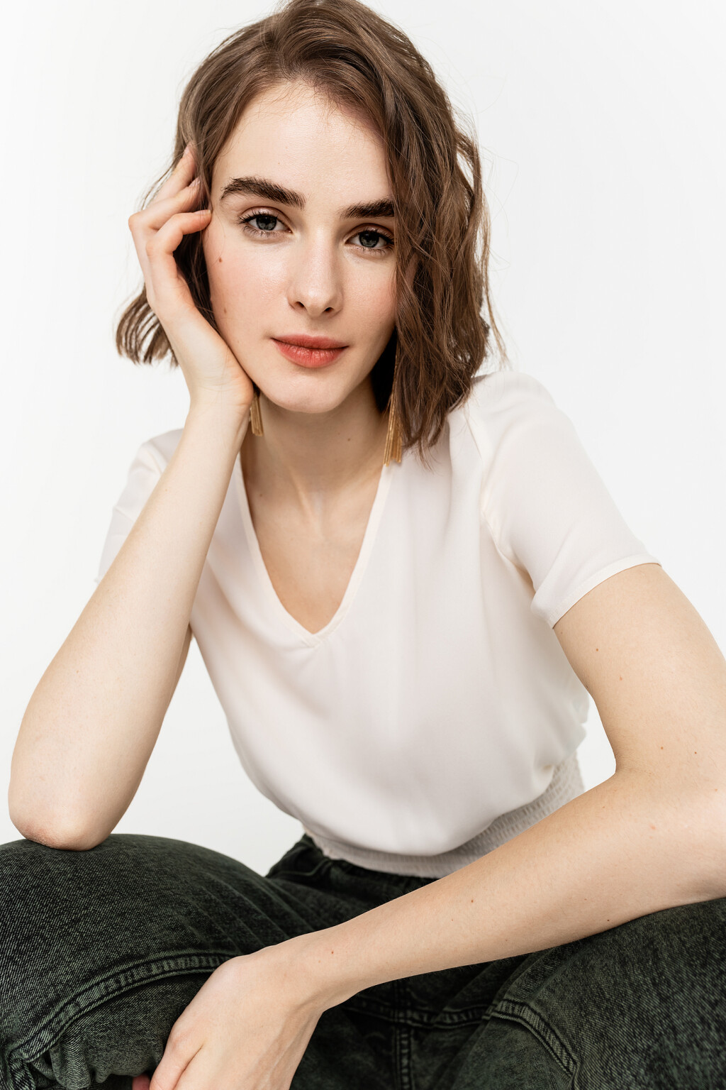 блузка укороченная с резинкой по низу - цвет бежевый - 1