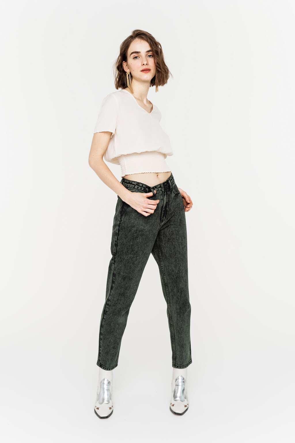 блузка укороченная с резинкой по низу - цвет бежевый - 2