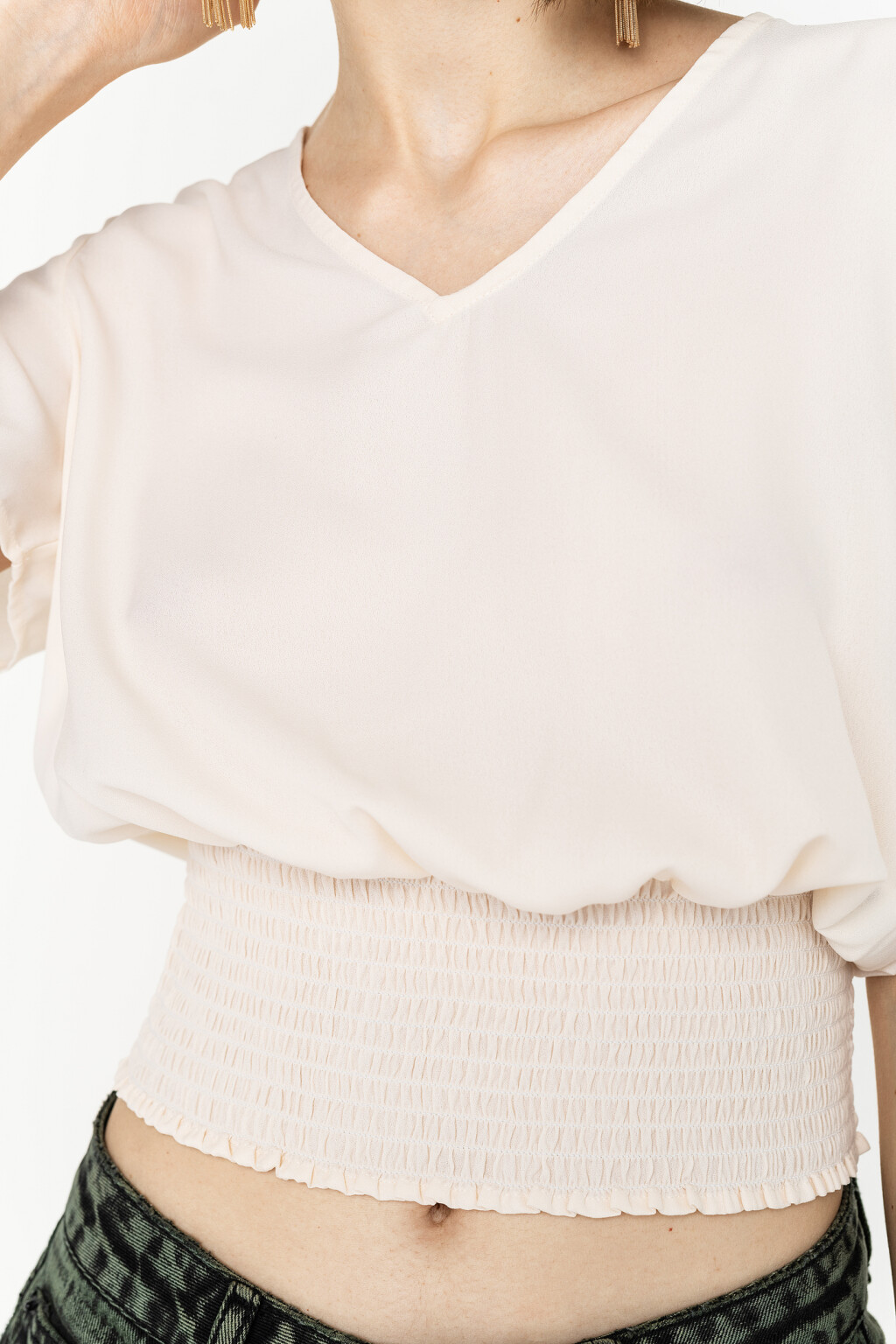 блузка укороченная с резинкой по низу - цвет бежевый - 5