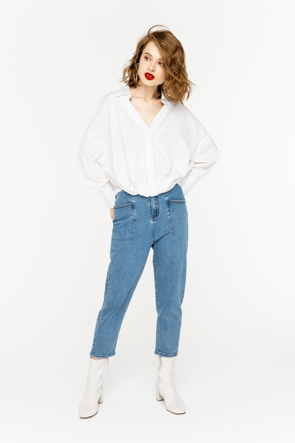 рубашка oversize с подвернутым нижним краем - цвет белый - 3