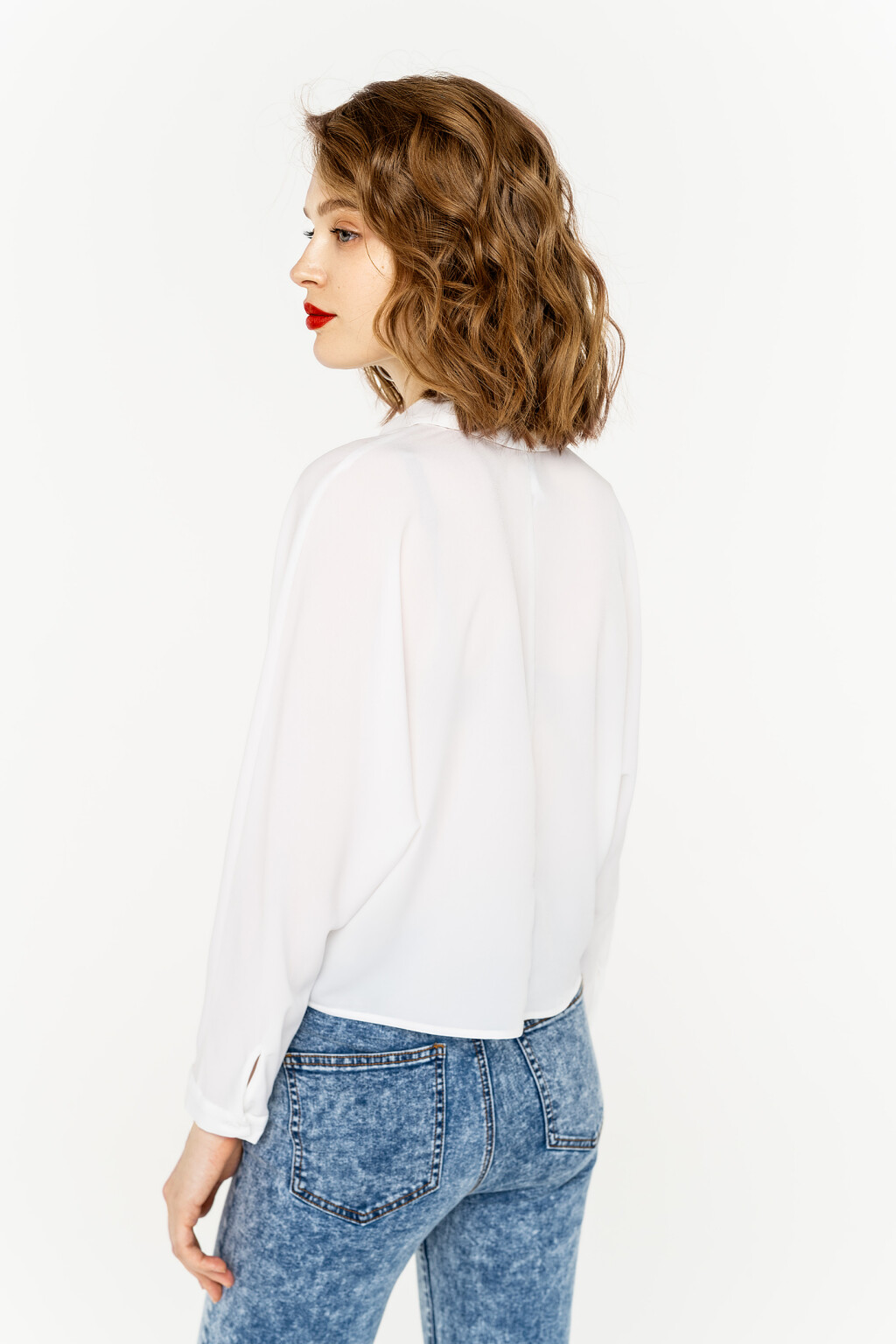 рубашка укороченная с цельнокроеным рукавом - цвет белый - 5