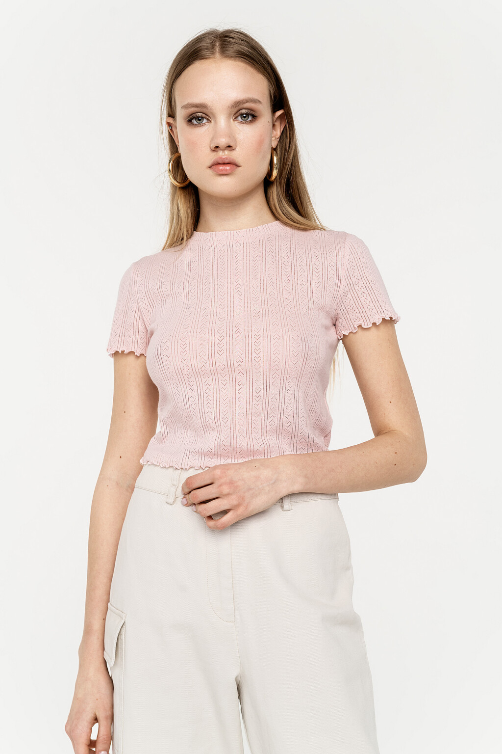топ укороченный хлопковый из фактурного трикотажа - цвет розовый - 2