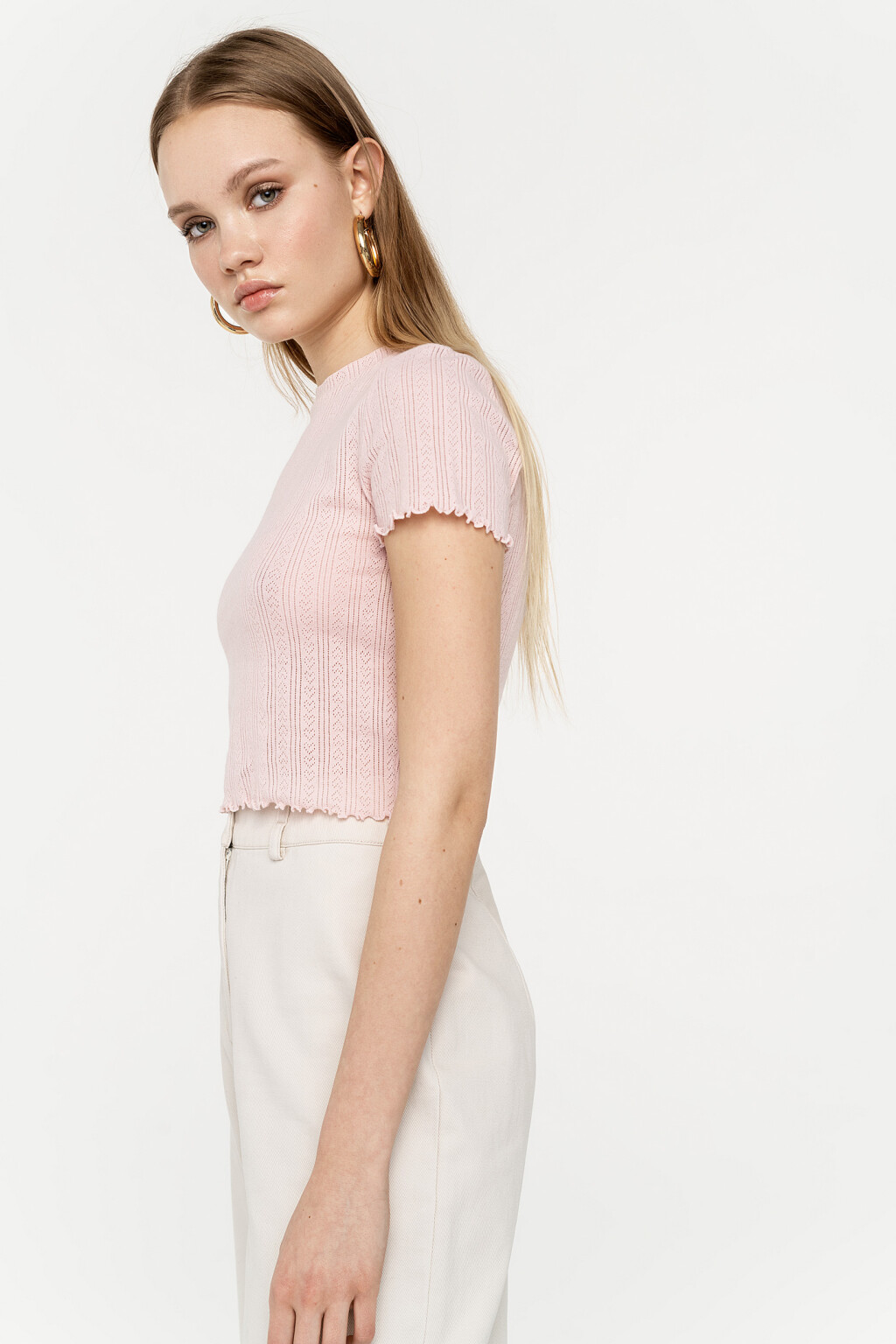 топ укороченный хлопковый из фактурного трикотажа - цвет розовый - 3