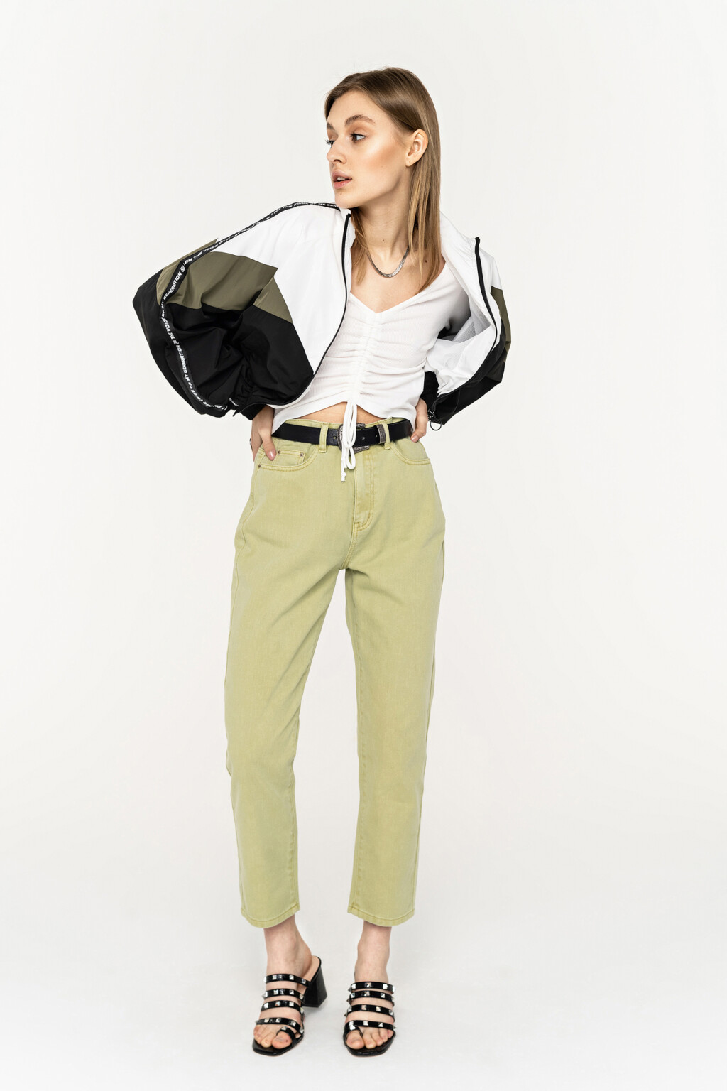 куртка-бомбер короткая в спортивном стиле - цвет зеленый - 3