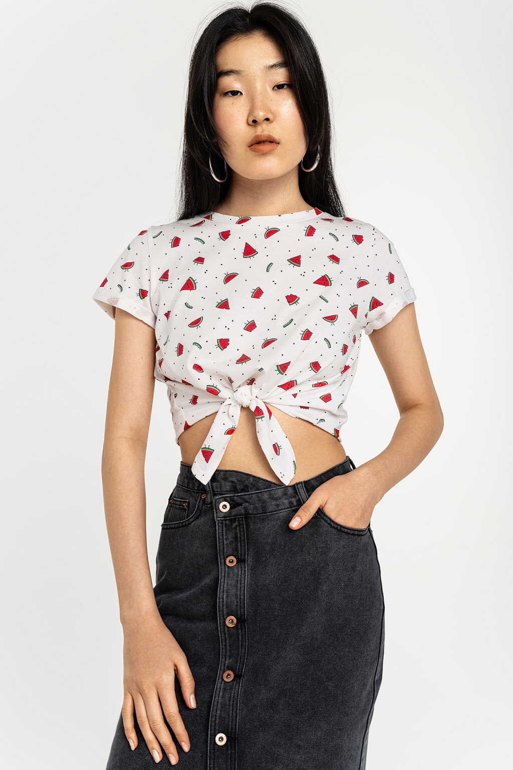 кроп-топ хлопковый с завязками на талии - цвет красный - 2