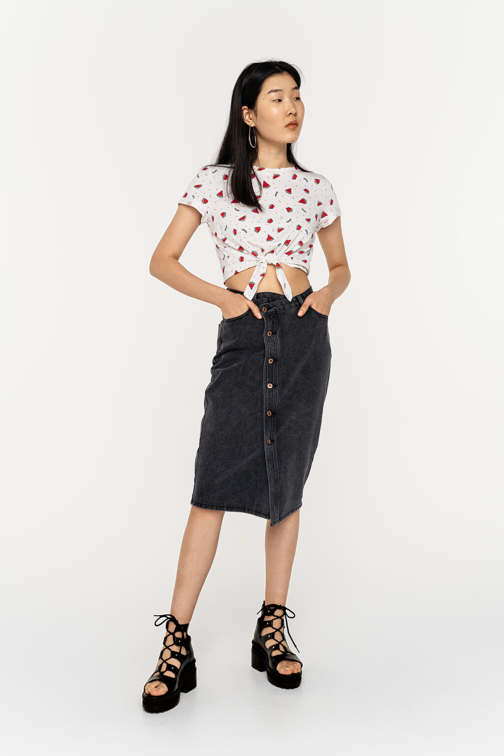 кроп-топ хлопковый с завязками на талии - цвет красный - 3