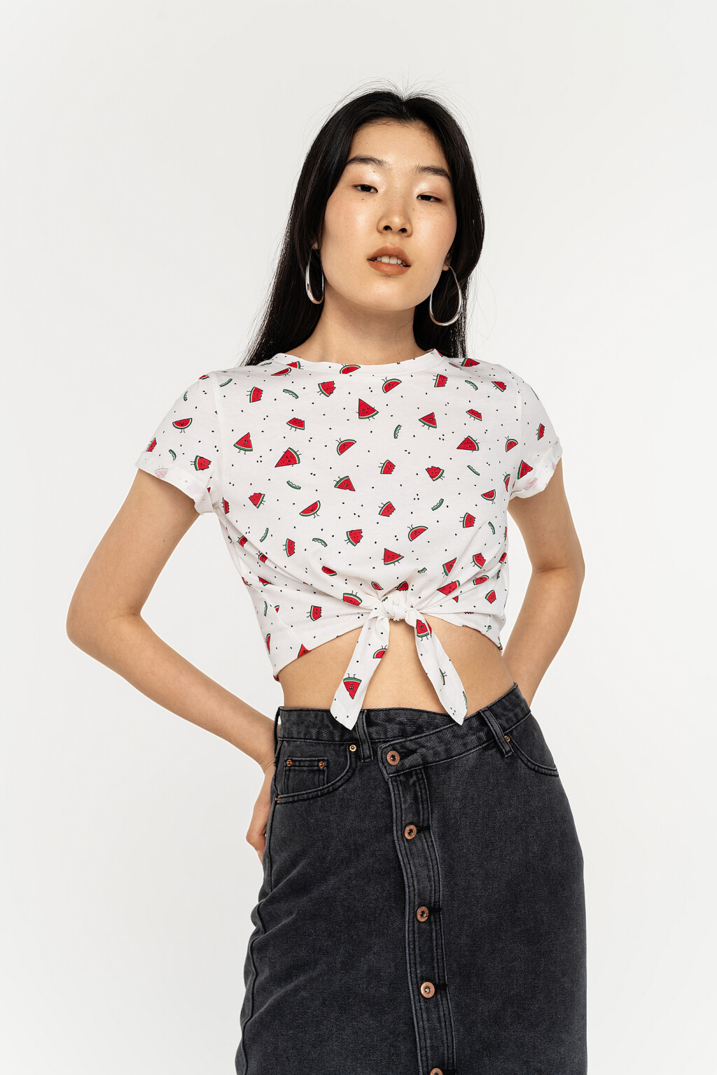 кроп-топ хлопковый с завязками на талии - цвет красный - 4