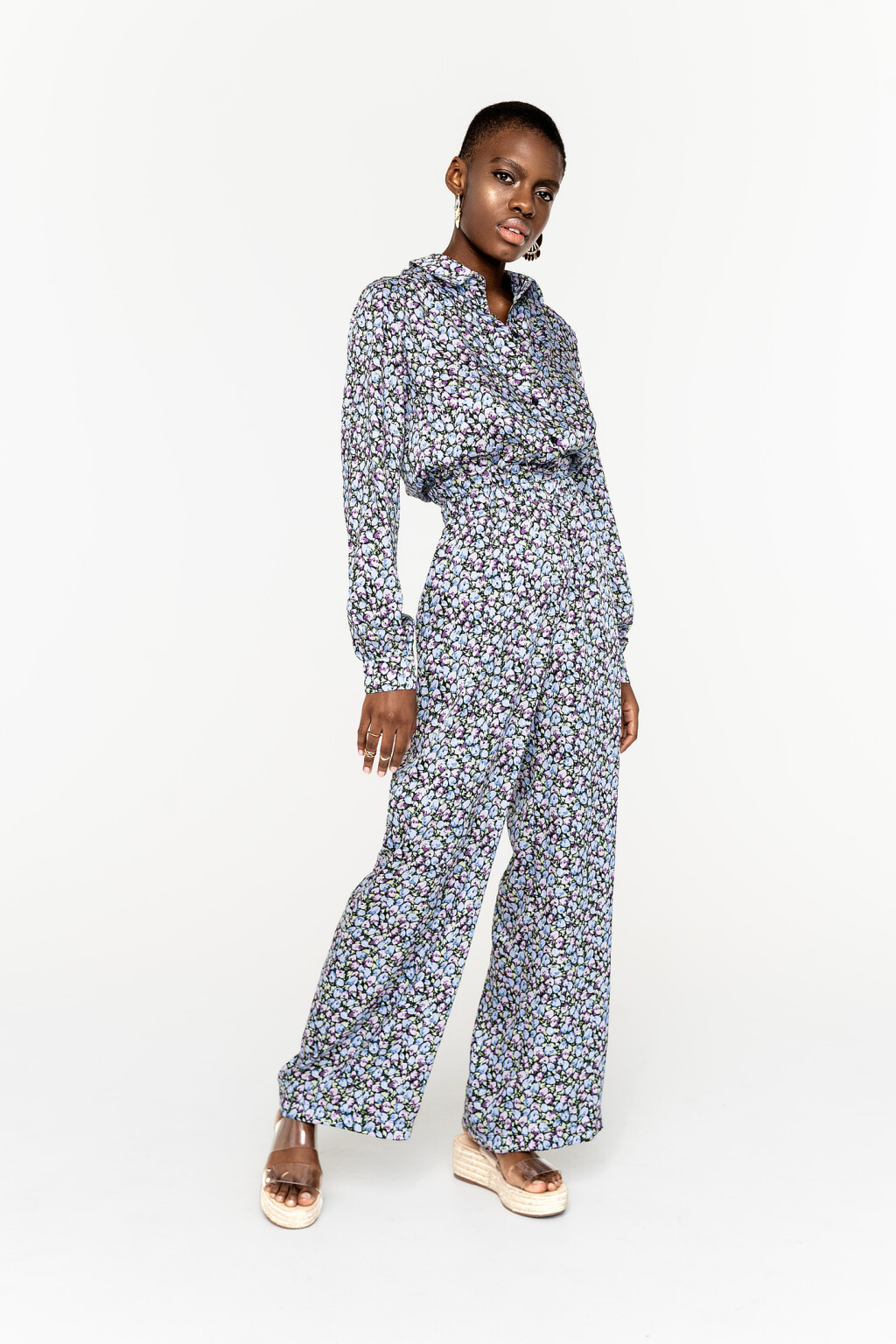 комбинезон длинный на пуговицах с эластичным поясом - цвет мультиколор - 3