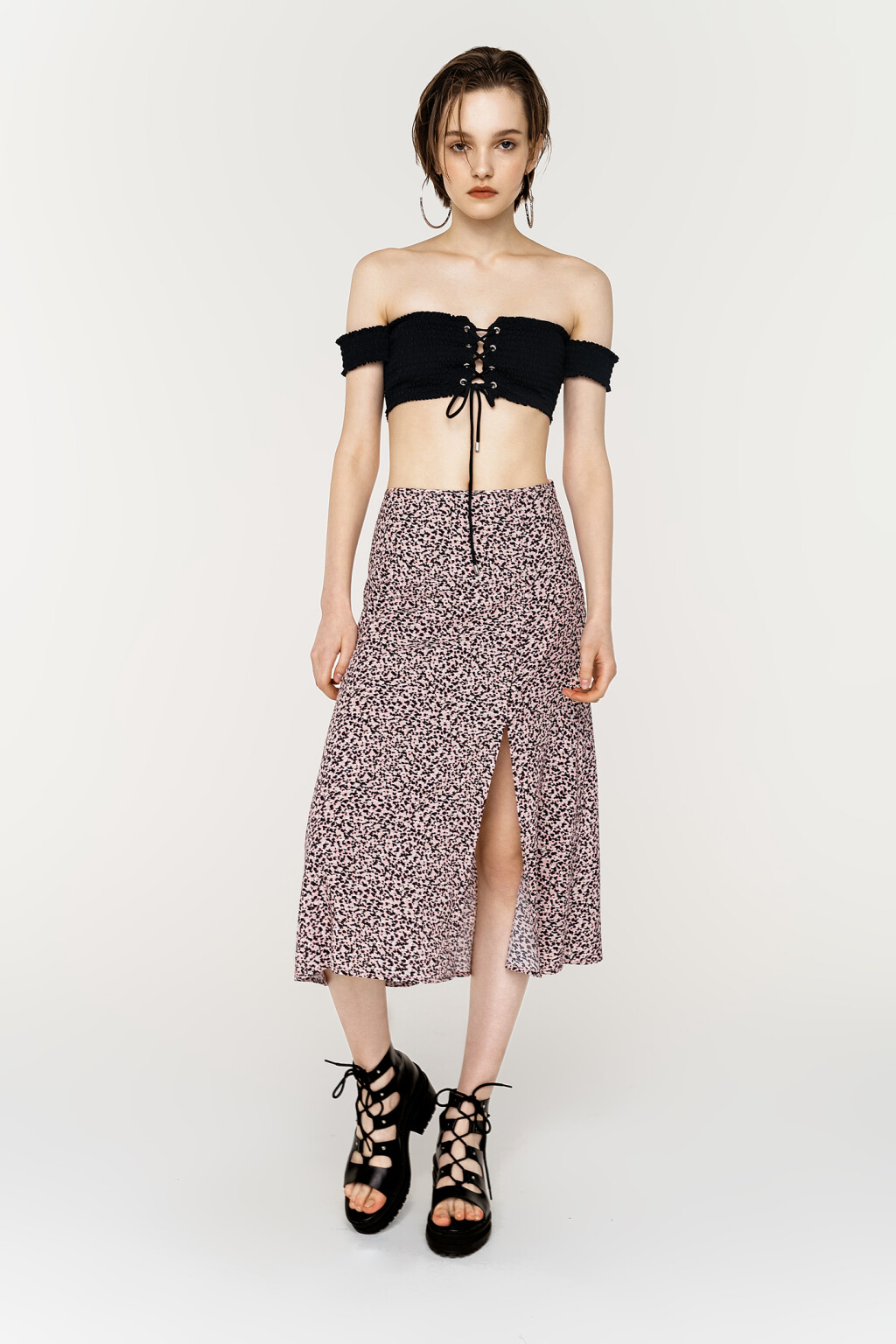 юбка миди с высоким разрезом и декоративными пуговицами - цвет желтый - 2