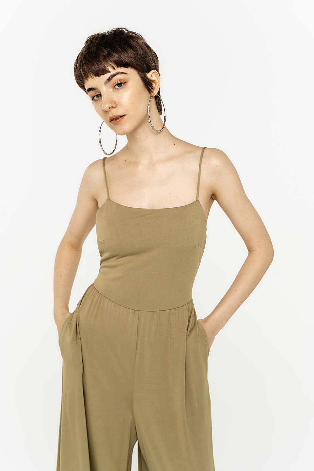 комбинезон длинный трикотажный на тонких лямках - цвет зеленый - 2