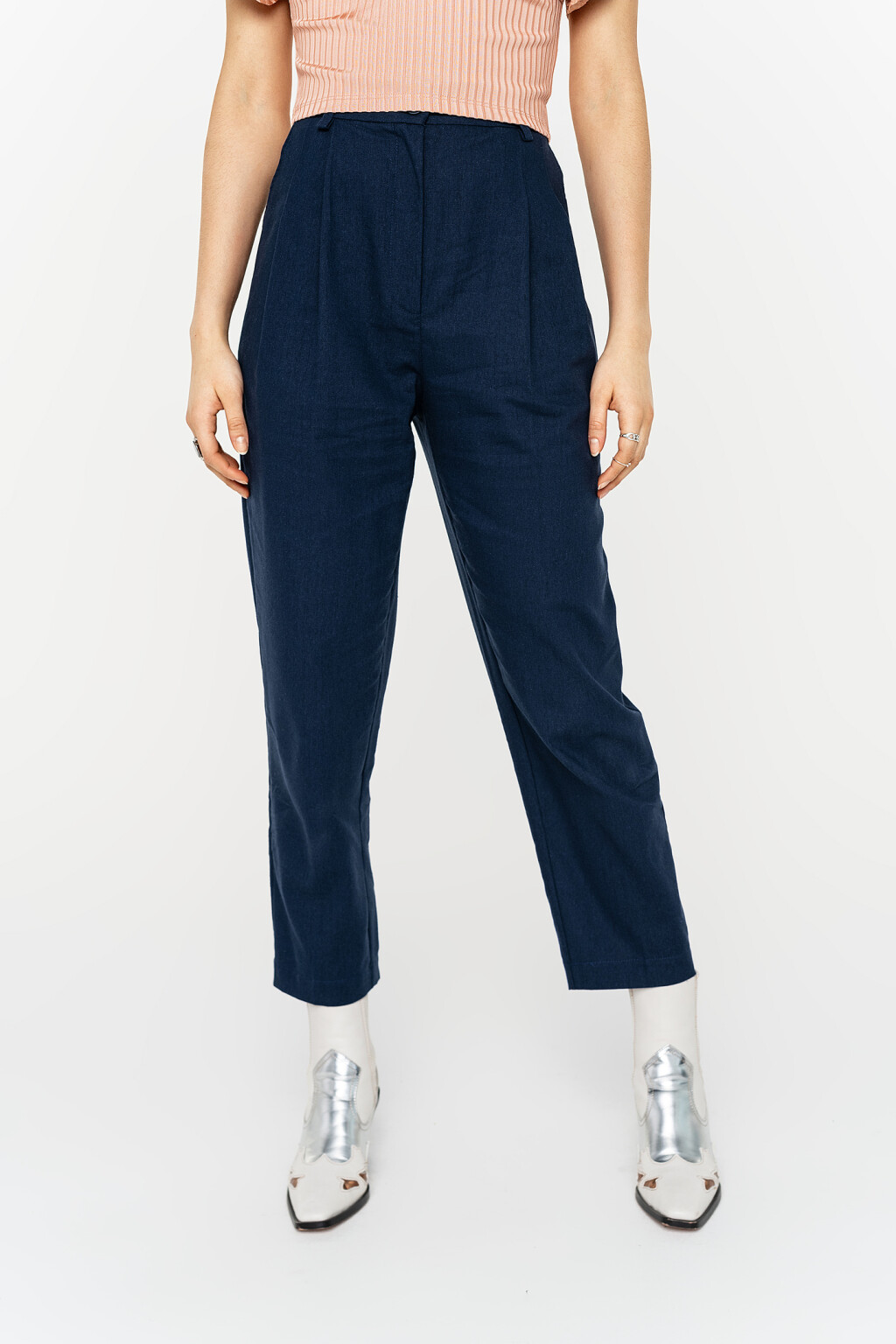 брюки чинос укороченные льняные - цвет зеленый - 3