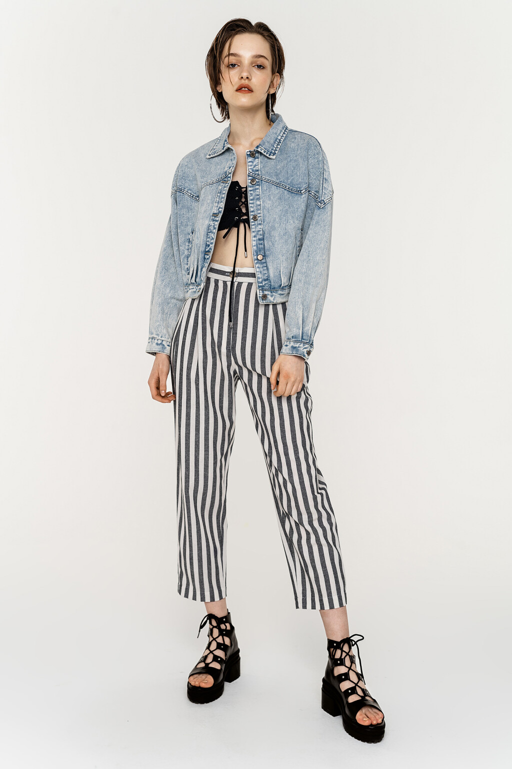 брюки чинос укороченные льняные - цвет черный - 1