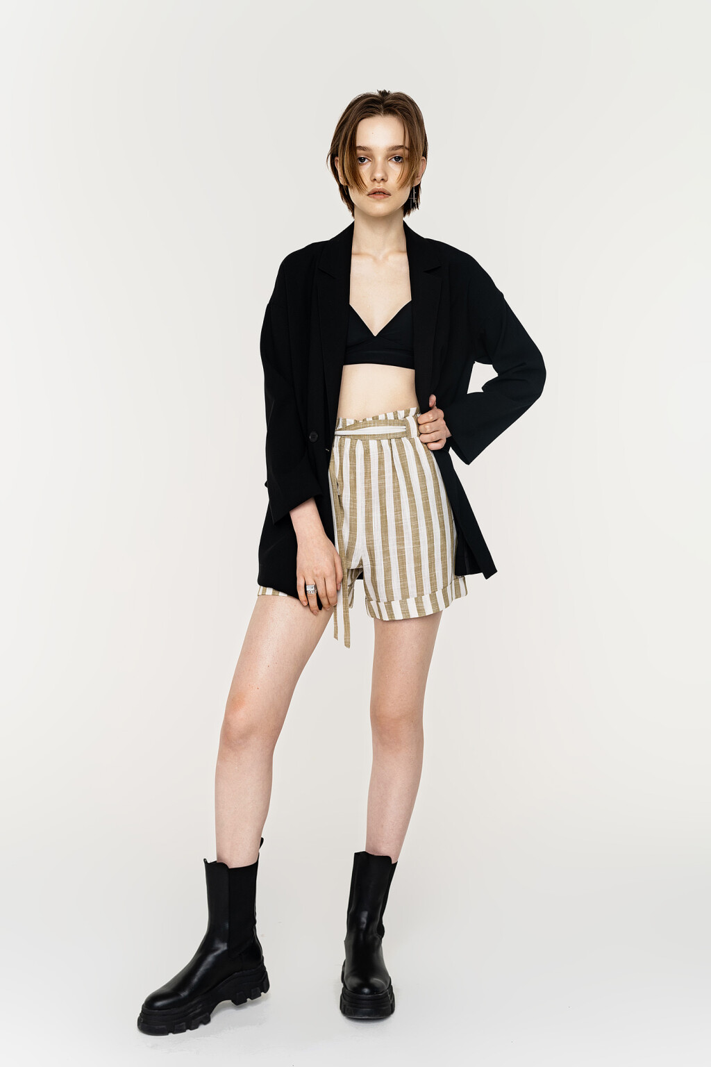 шорты paperbag с тканевым поясом - цвет зеленый - 1