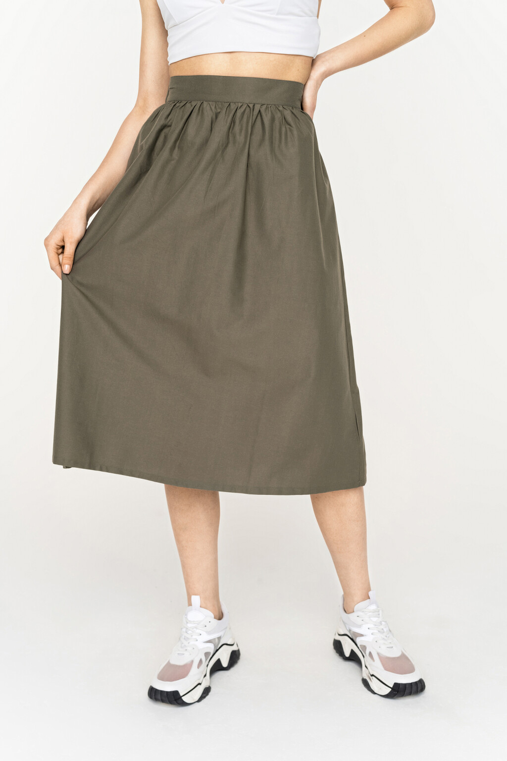 юбка миди А-силуэта с эластичным поясом сзади - цвет зеленый - 3