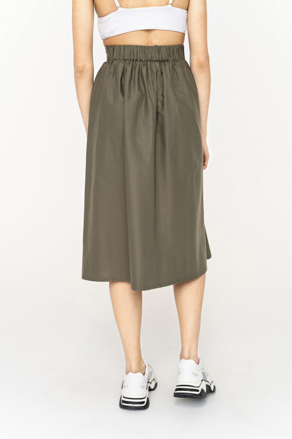 юбка миди А-силуэта с эластичным поясом сзади - цвет зеленый - 4