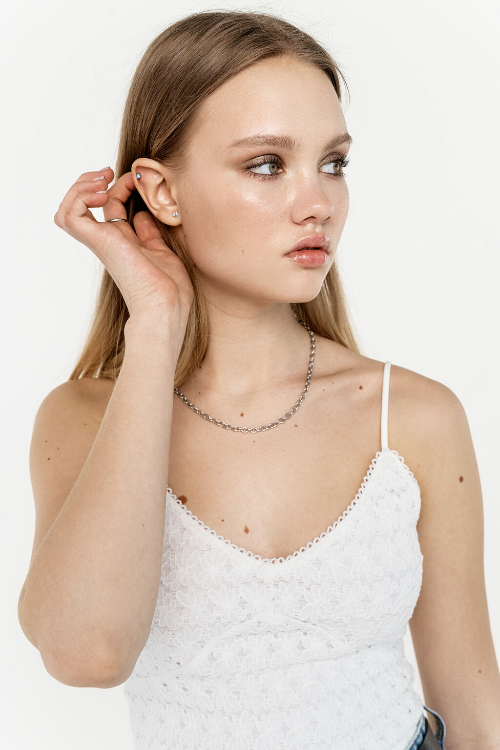 кроп-топ кружевной на тонких бретелях - цвет белый - 3