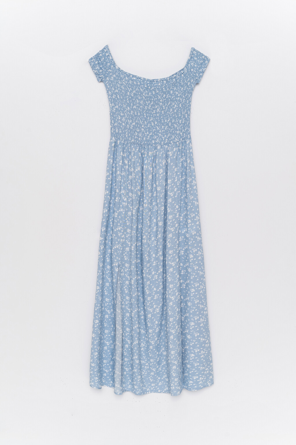 платье длинное с топом-резинкой и открытыми плечами - цвет голубой - 1