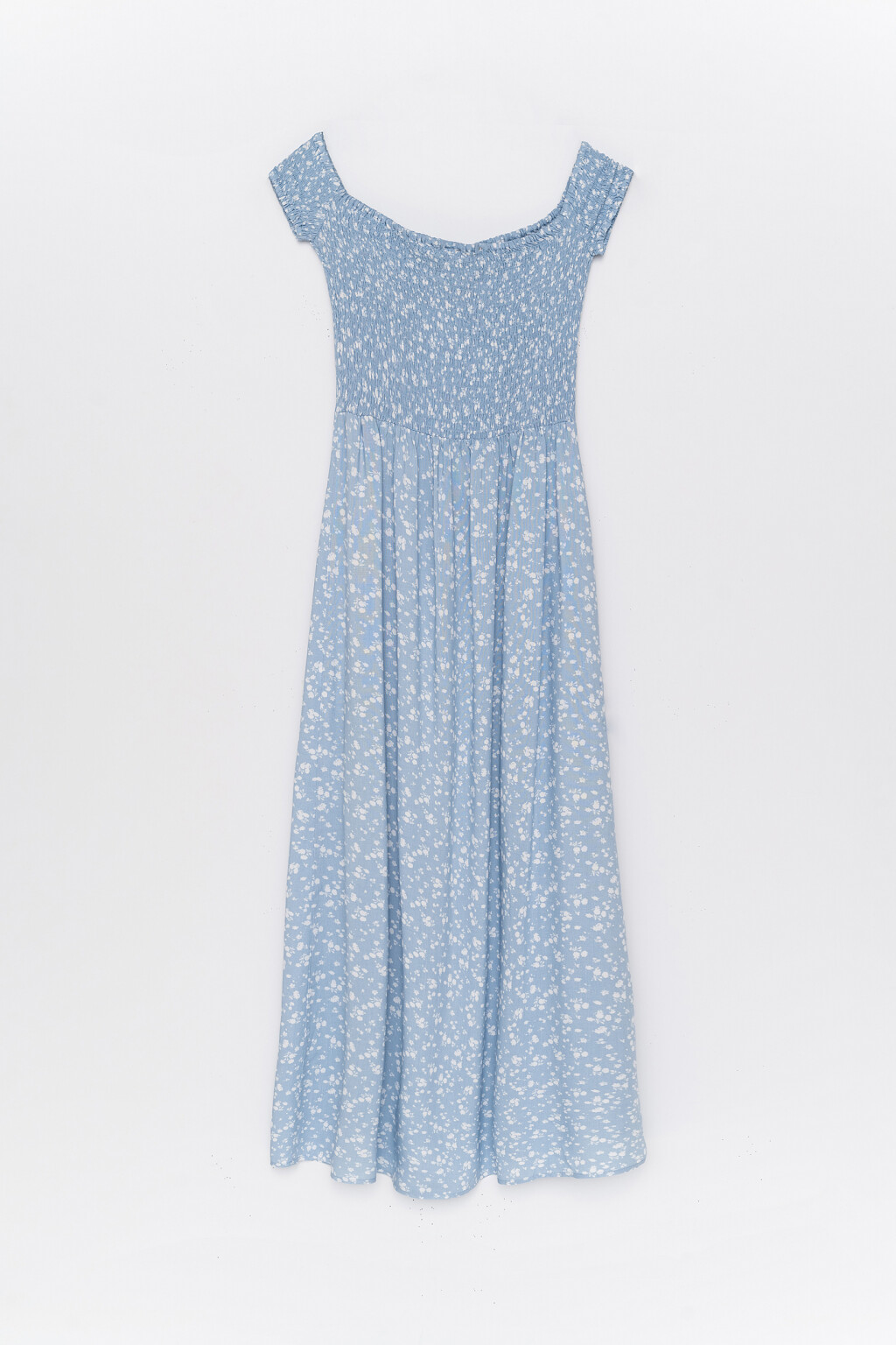 платье длинное с топом-резинкой и открытыми плечами - цвет голубой - 2