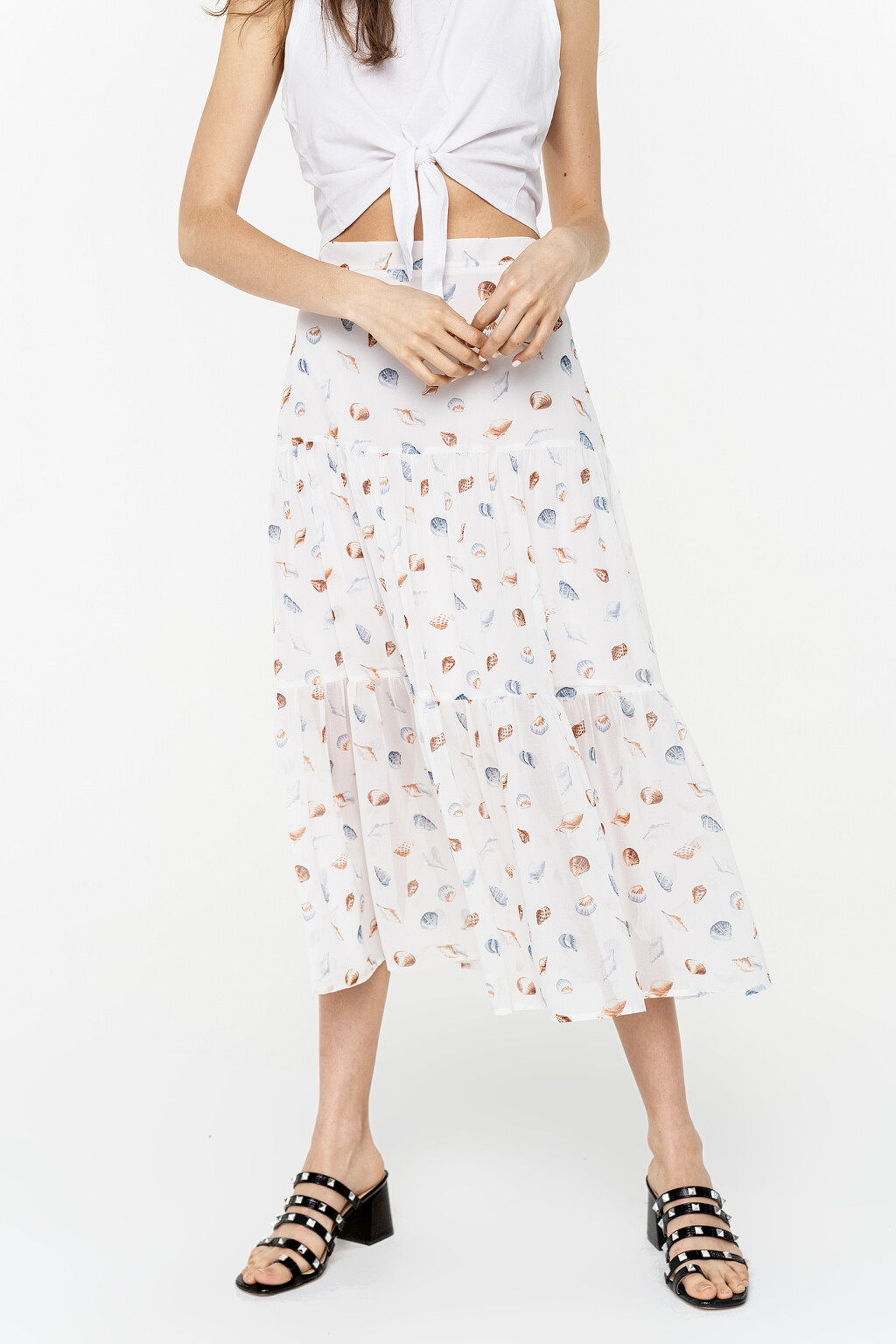 юбка длинная шифоновая с ярусным подолом - цвет белый - 3