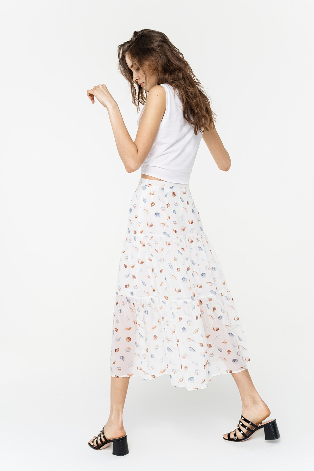 юбка длинная шифоновая с ярусным подолом - цвет белый - 5