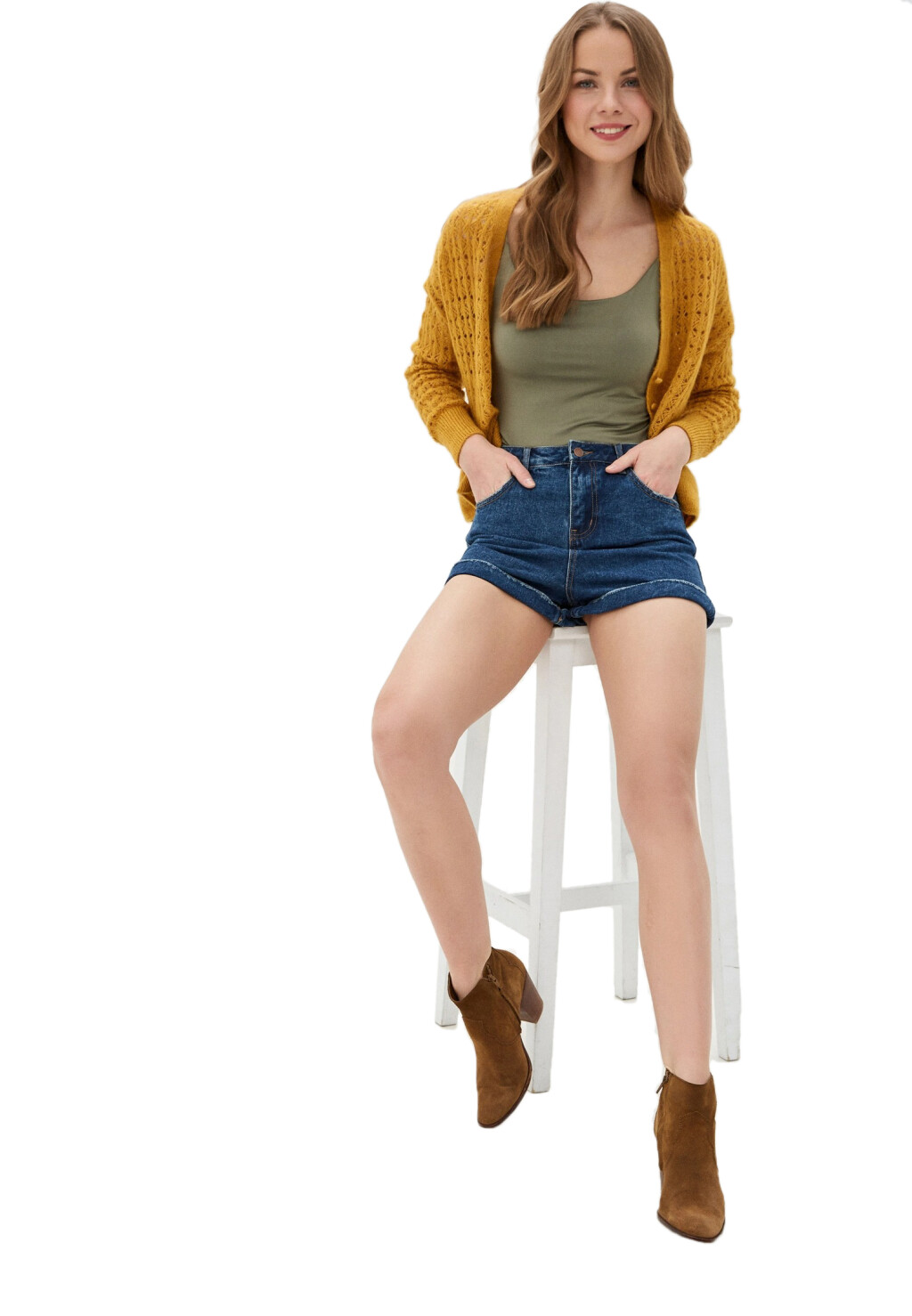 шорты джинсовые короткие с отворотами - цвет голубой - 3