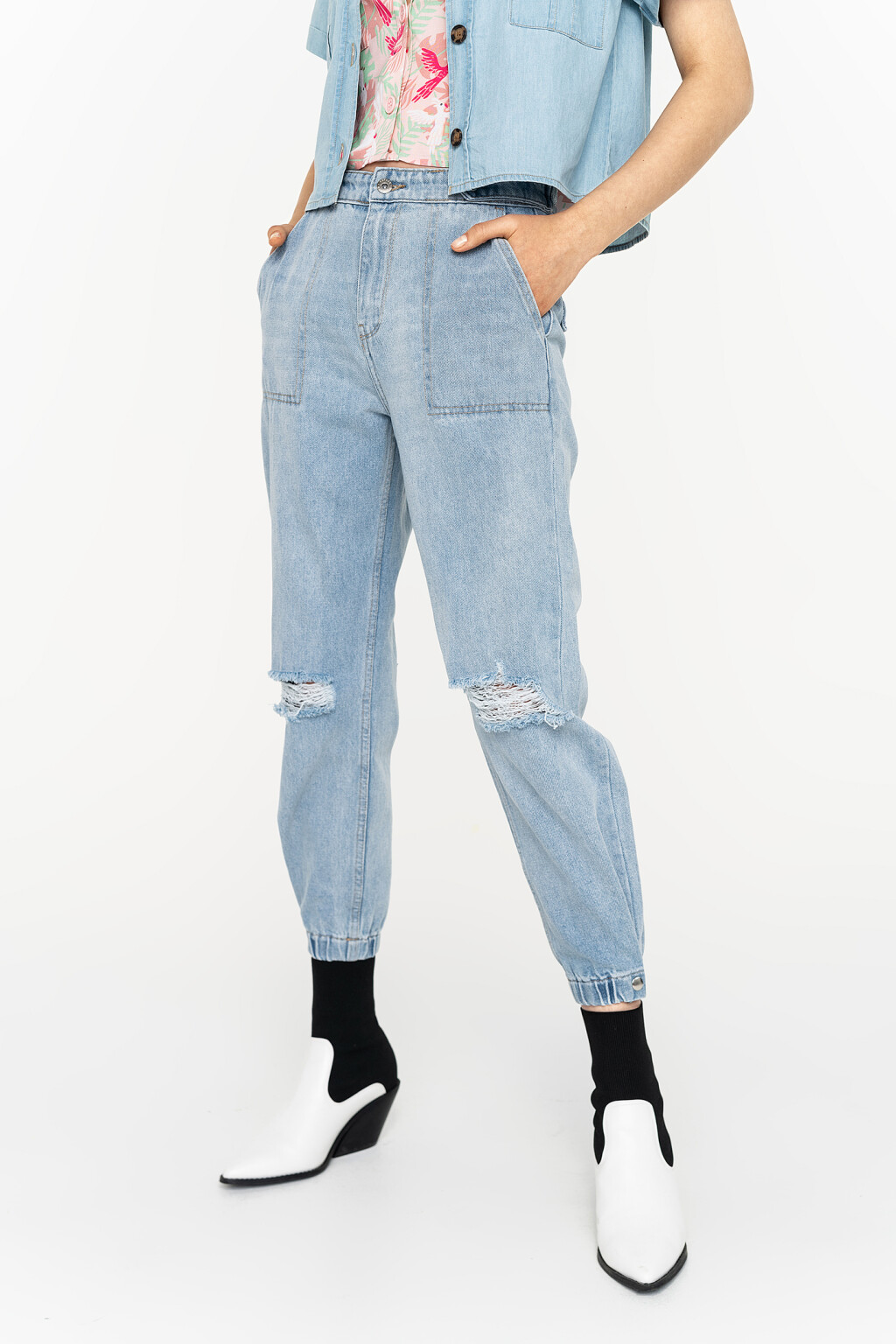 брюки джинсовые - цвет голубой - 4