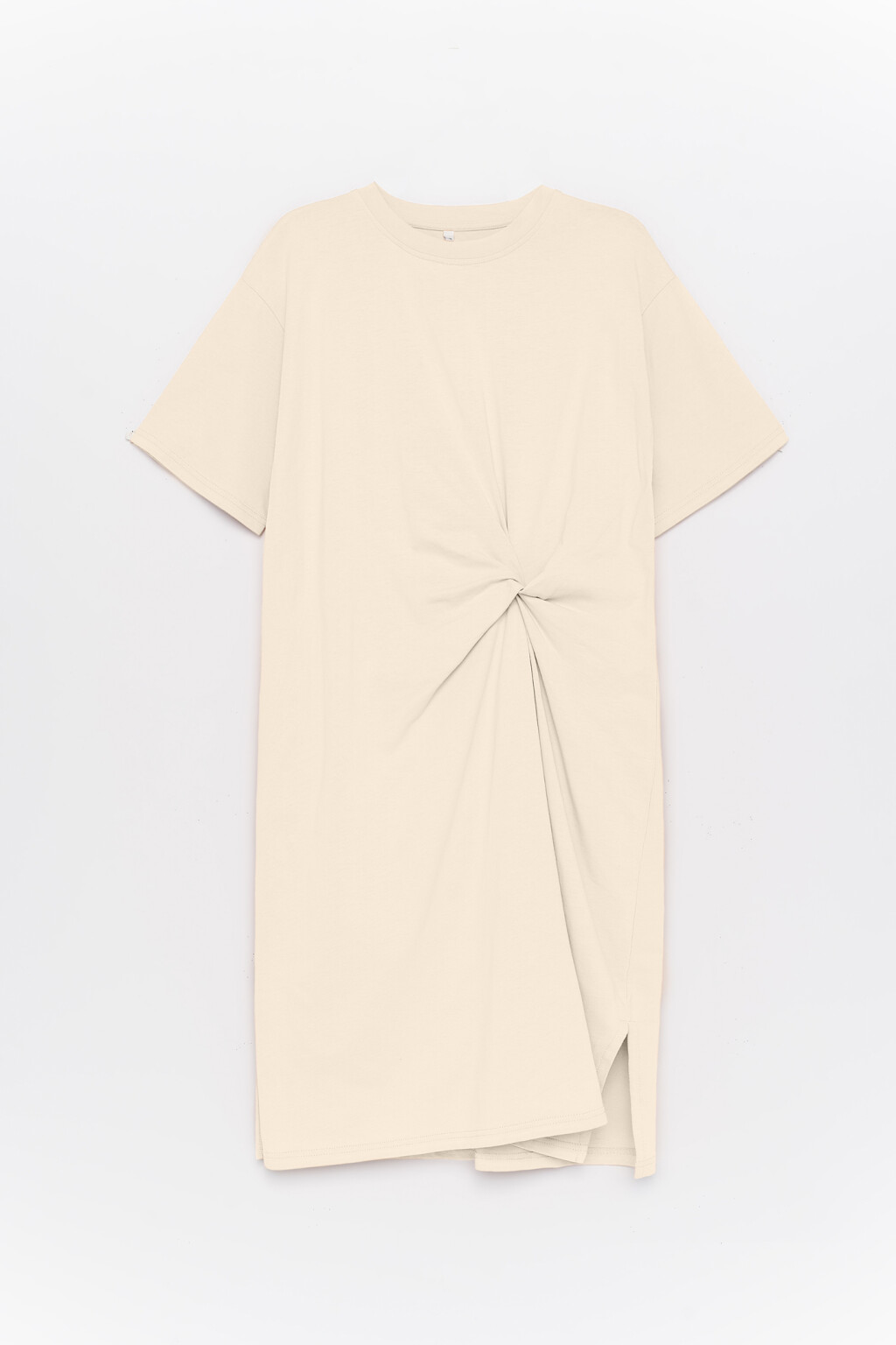 платье-футболка хлопковое с перекрученным лифом - цвет бежевый - 1