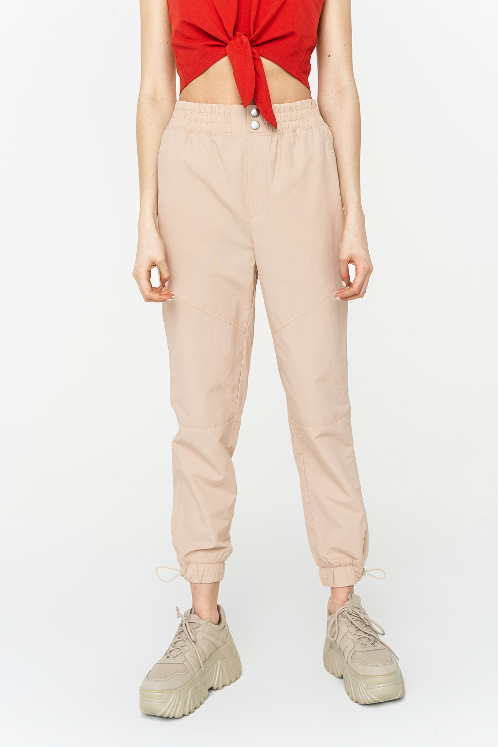 штаны спортивные укороченные с резинкой на щиколотках - цвет бежевый - 2