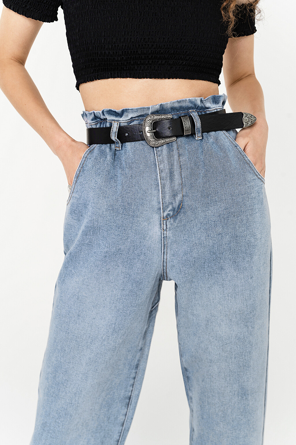 джинсы-бананы укороченные paperbag - цвет голубой - 5