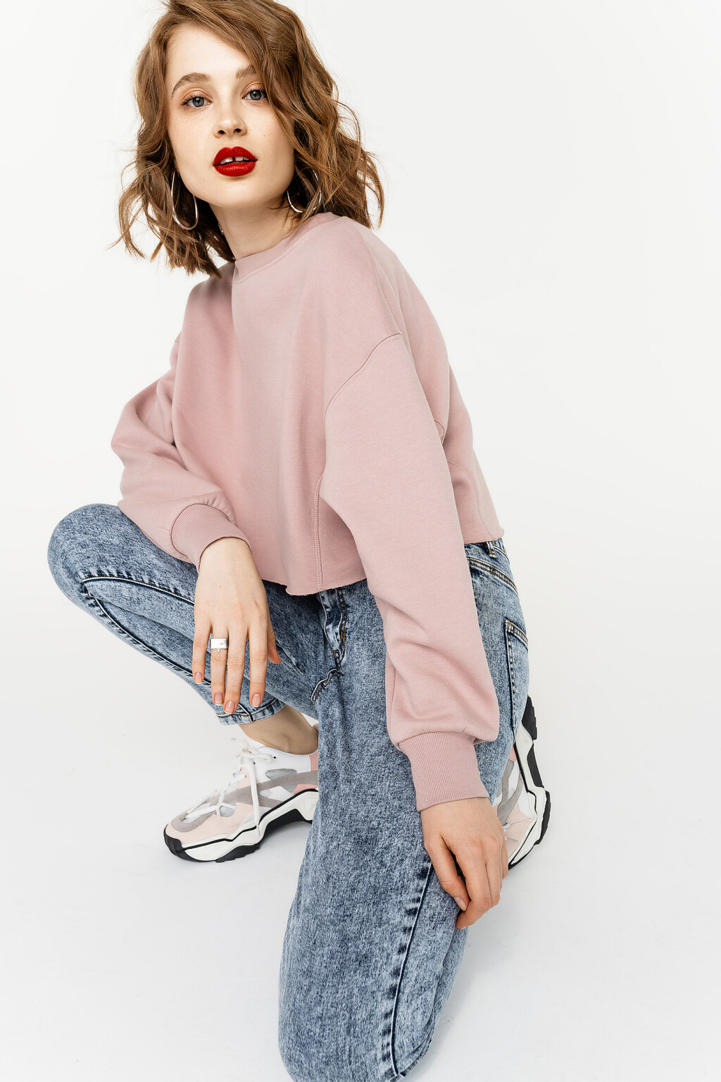 джинсы skinny укороченные с высокой посадкой - цвет голубой - 1